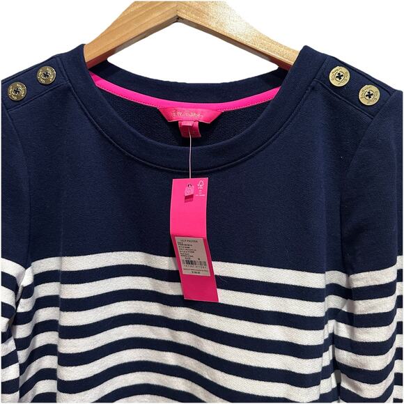 NWT Lilly Pulitzer Kenley Long Sleeve Crew Dress/True Navy Riviera Stripe/medium - Picture 2 of 5